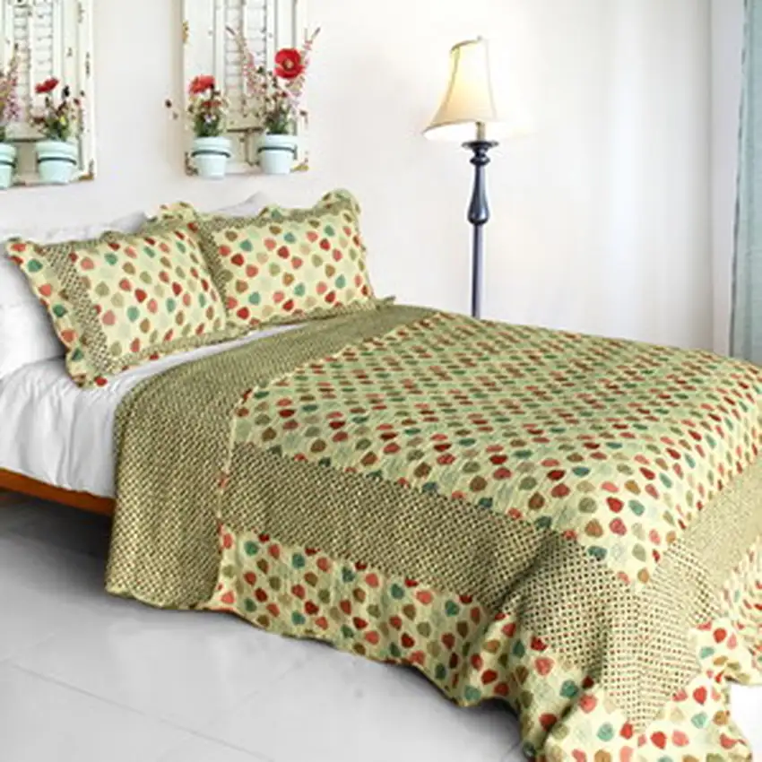 Colorful Dots -  Cotton 3PC Vermicelli-Quilted Dots Patchwork Quilt Set (Full/Queen Size) Photo 2