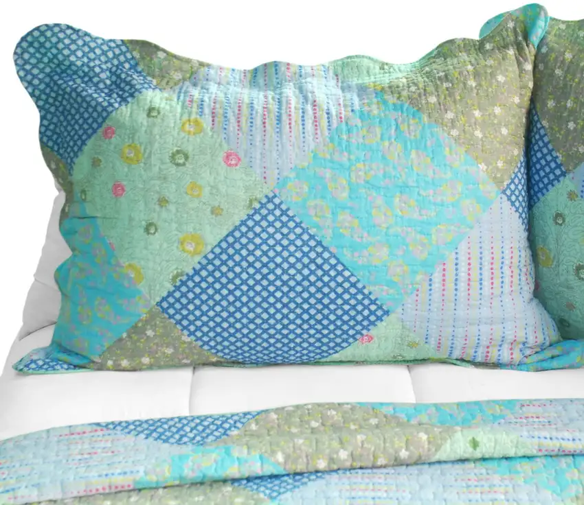 Colorful Glamor -  Cotton 3PC Vermicelli-Quilted Printed Quilt Set (Full/Queen Size) Photo 3