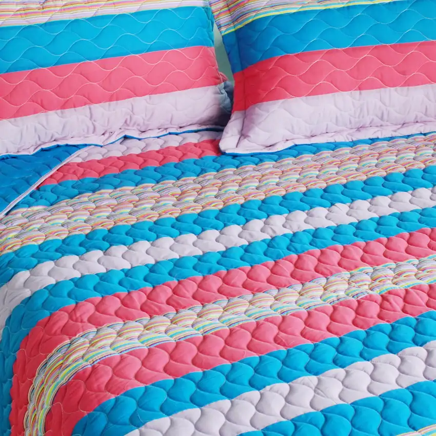 Colorful Sky -  3PC Vermicelli-Quilted Striped Quilt Set (Full/Queen Size) Photo 3