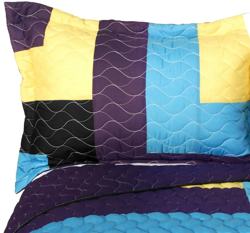 Colors Quartet -  3PC Vermicelli - Quilted Patchwork Quilt Set (Full/Queen Size) Photo 3