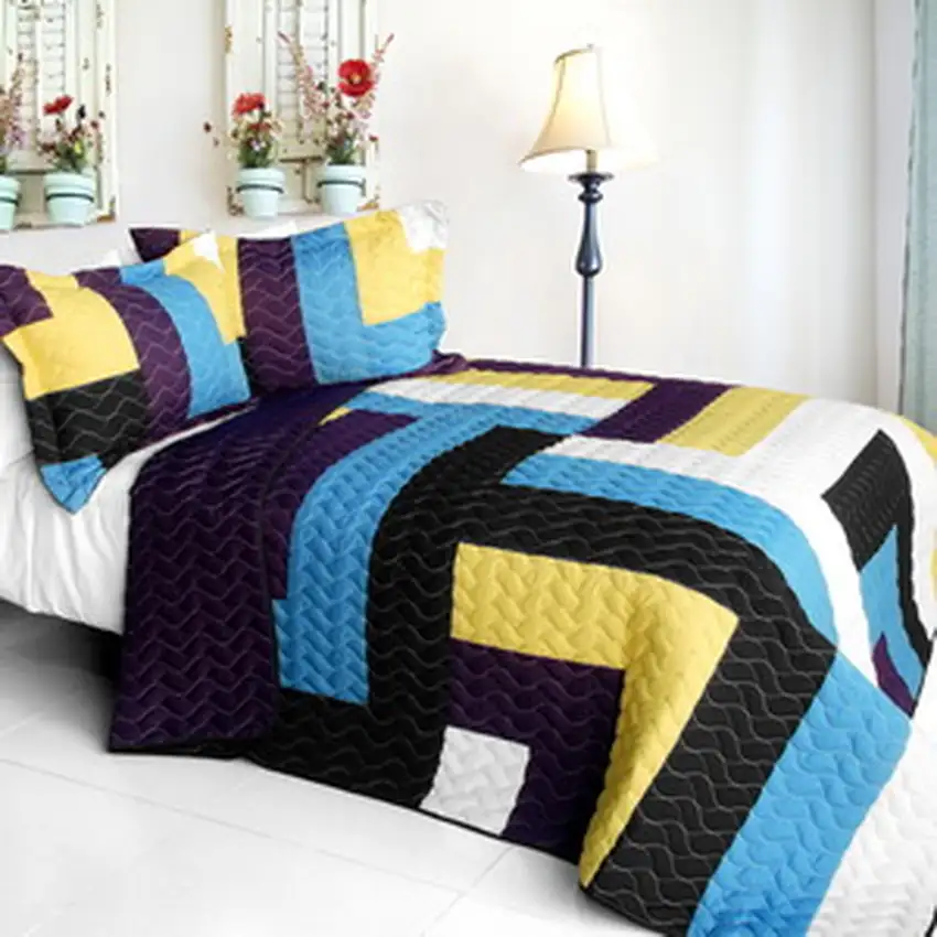 Colors Quartet -  3PC Vermicelli - Quilted Patchwork Quilt Set (Full/Queen Size) Photo 2