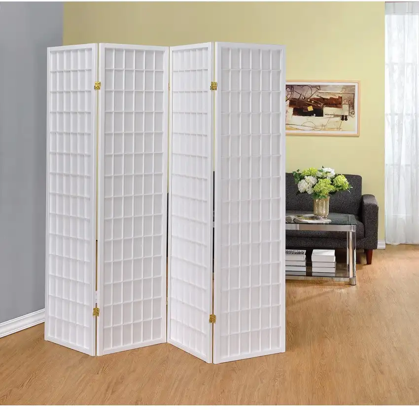 Contemporary Style Four Panel Folding Screen, White Photo 1