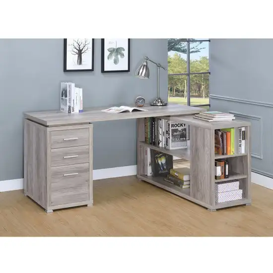 Contemporary Style L Shaped Office Desk, Gray Photo 1