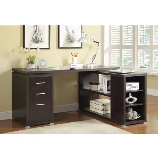 Contemporary Style Wooden Office Desk, Brown Photo 1