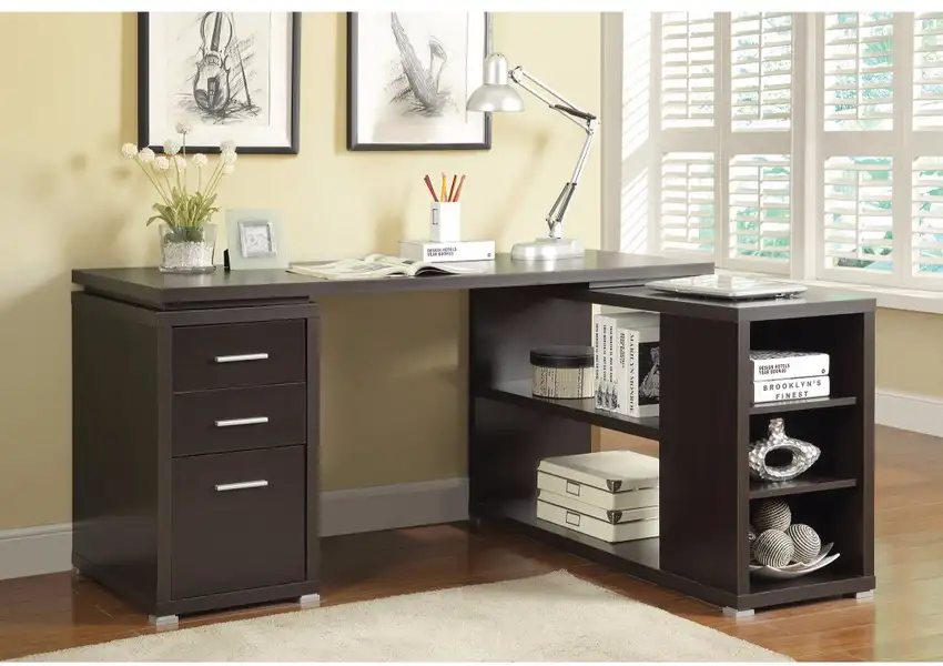 Contemporary Style Wooden Office Desk, Brown Photo 1