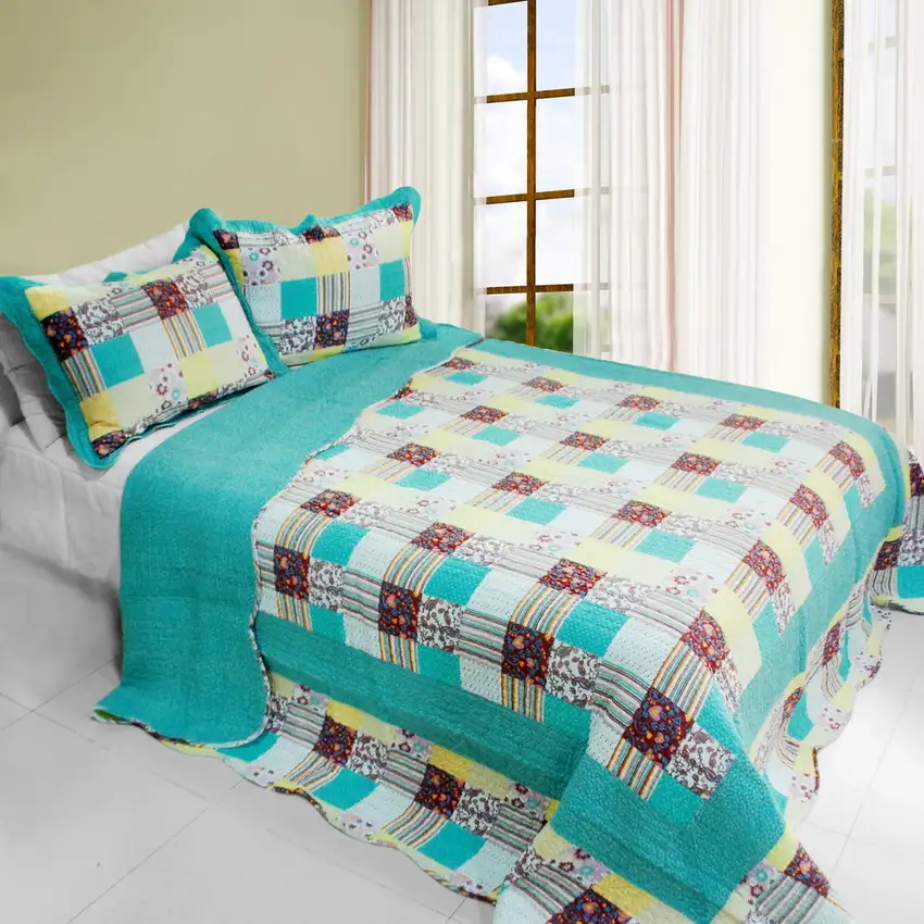 Cool Spring -  3PC Cotton Vermicelli-Quilted Printed Quilt Set (Full/Queen Size) Photo 1