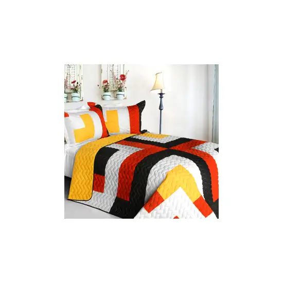 Copper Sky -  3PC Vermicelli-Quilted Patchwork Quilt Set (Full/Queen Size) Photo 2