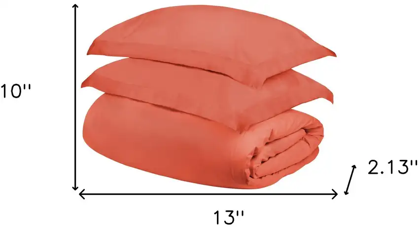 Coral  Cotton Blend 300 Thread Count Washable Duvet Cover Set Photo 5