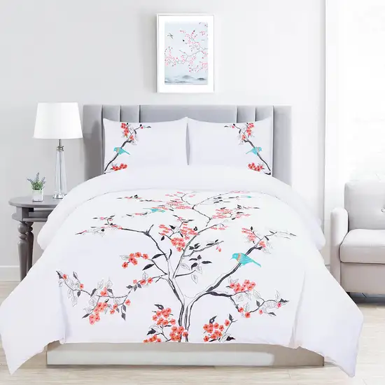 Coral White And Black King Cotton Washable Duvet Cover Set With Two Shams Photo 5