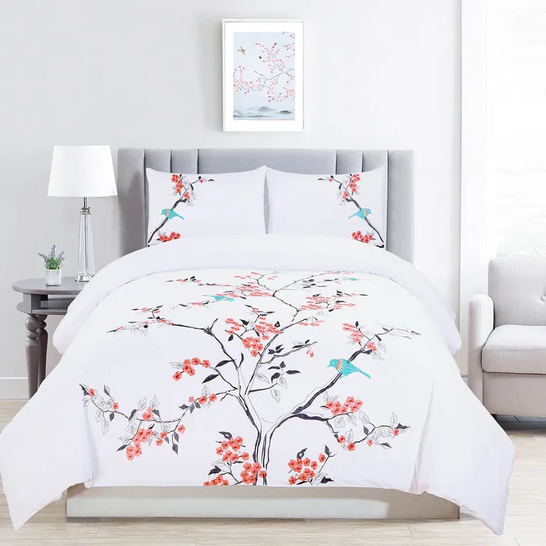 Coral White And Black King Cotton Washable Duvet Cover Set With Two Shams Photo 5