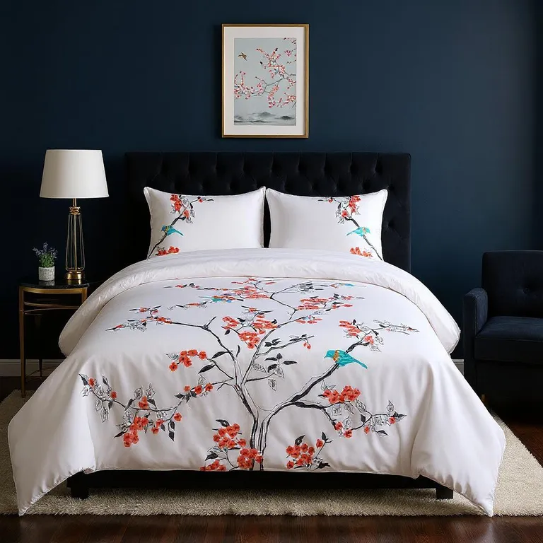 Coral White And Black King Cotton Washable Duvet Cover Set With Two Shams Photo 1