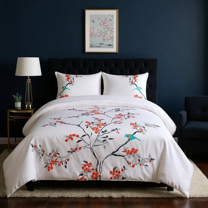 Coral White And Black King Cotton Washable Duvet Cover Set With Two Shams Photo 1