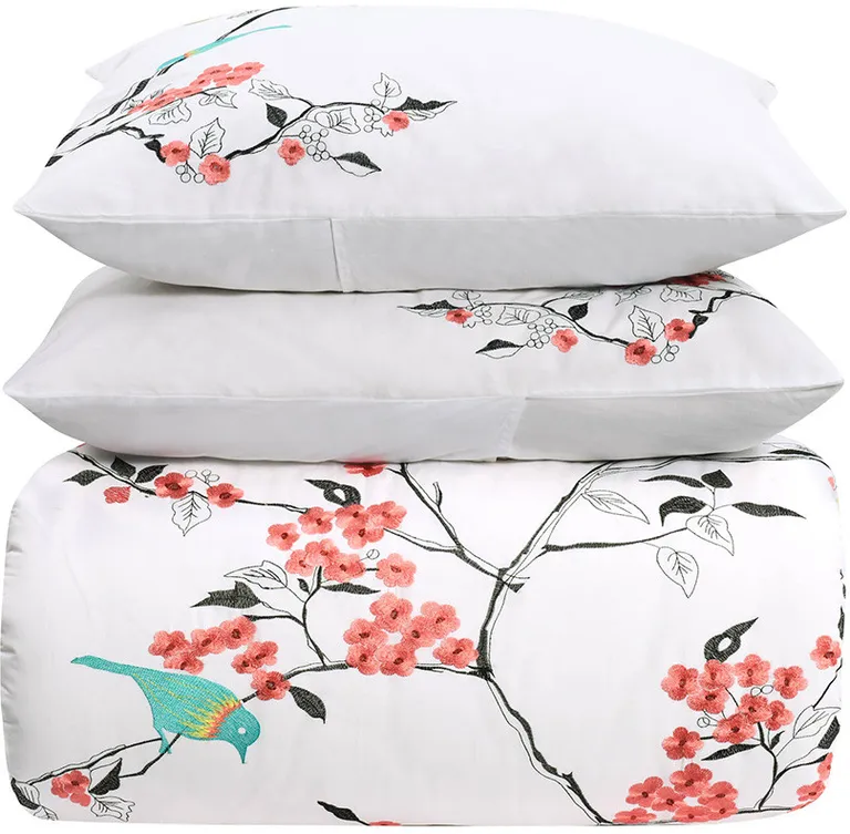 Coral White And Black King Cotton Washable Duvet Cover Set With Two Shams Photo 3