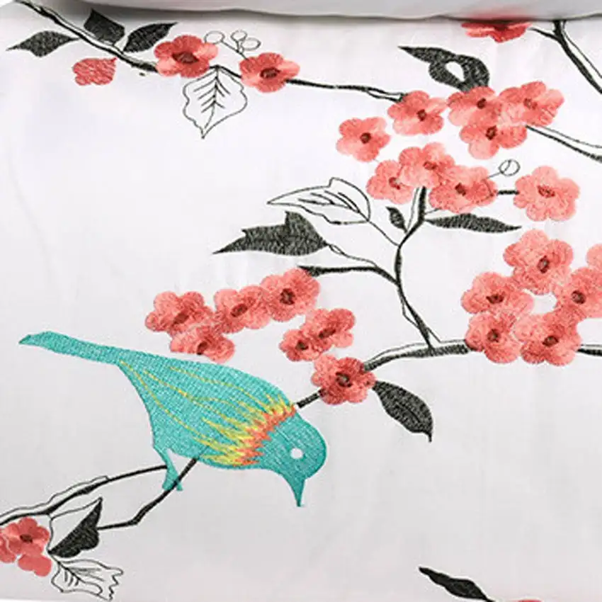 Coral White And Black King Cotton Washable Duvet Cover Set With Two Shams Photo 4