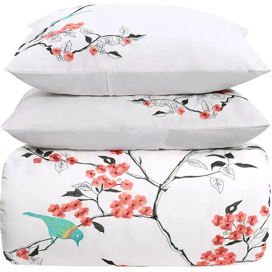 Coral and White Queen 100% Cotton 200 Thread Count Washable Duvet Cover Set Photo 1