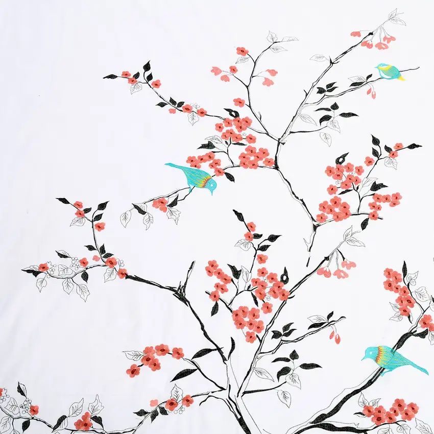 Coral and White Queen 100% Cotton 200 Thread Count Washable Duvet Cover Set Photo 4