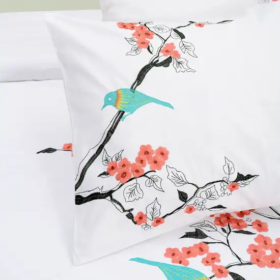 Coral and White Queen 100% Cotton 200 Thread Count Washable Duvet Cover Set Photo 2