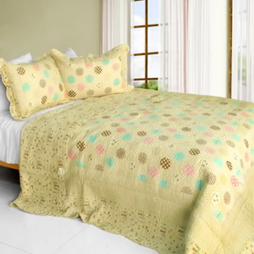 Corda -  3PC Cotton Contained Vermicelli-Quilted Patchwork Quilt Set (Full/Queen Size) Photo 1