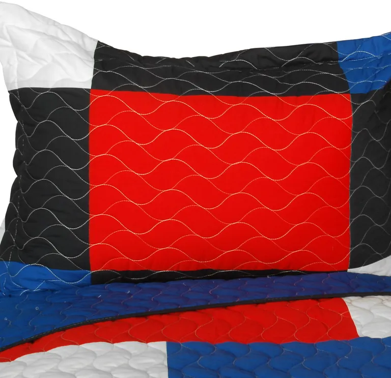 Crazy Boxes - A - Vermicelli-Quilted Patchwork Geometric Quilt Set Full/Queen Photo 2