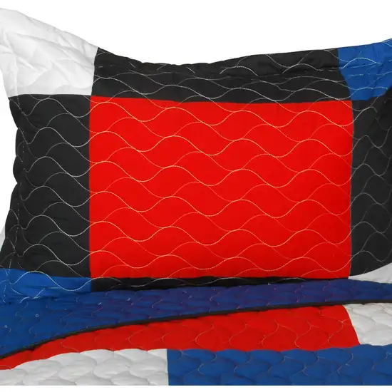 Crazy Boxes - A -  Vermicelli-Quilted Patchwork Geometric Quilt Set Full/Queen Photo 2