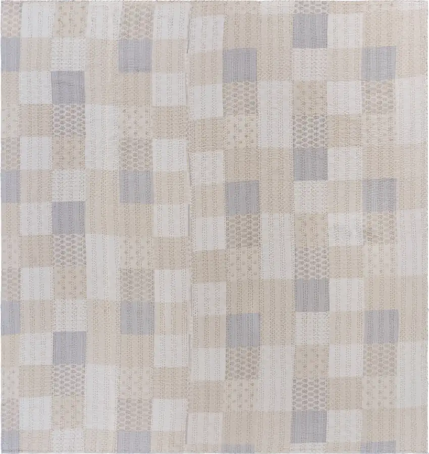 Cream Knitted Cotton Geometric Throw Photo 2