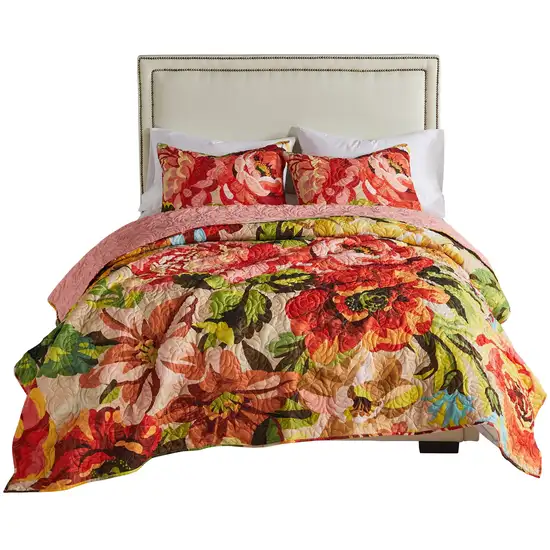 Dahl 3 Piece King Quilt Set, 2 Pillow Shams, Polyester Fill Photo 4