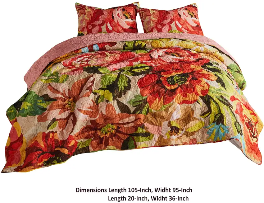 Dahl 3 Piece King Quilt Set, 2 Pillow Shams, Polyester Fill Photo 5