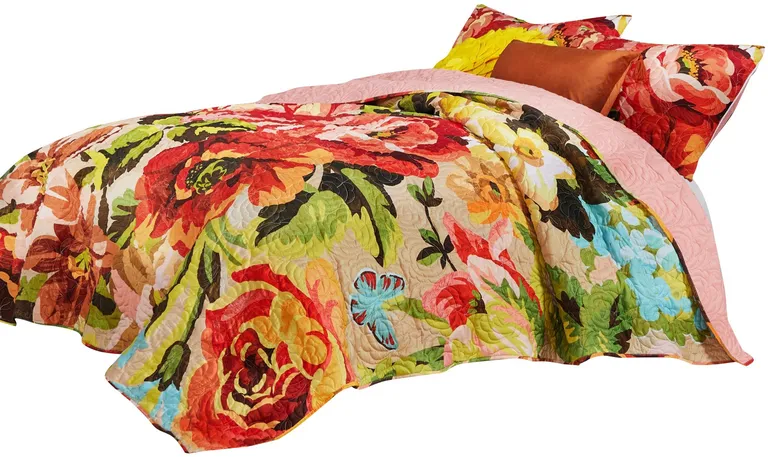 Dahl 3 Piece King Quilt Set, 2 Pillow Shams, Polyester Fill Photo 2