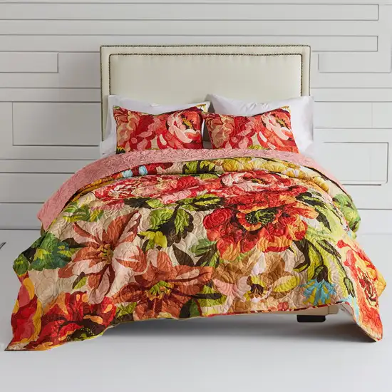 Dahl 3 Piece King Quilt Set, 2 Pillow Shams, Polyester Fill, Multicolor Photo 6
