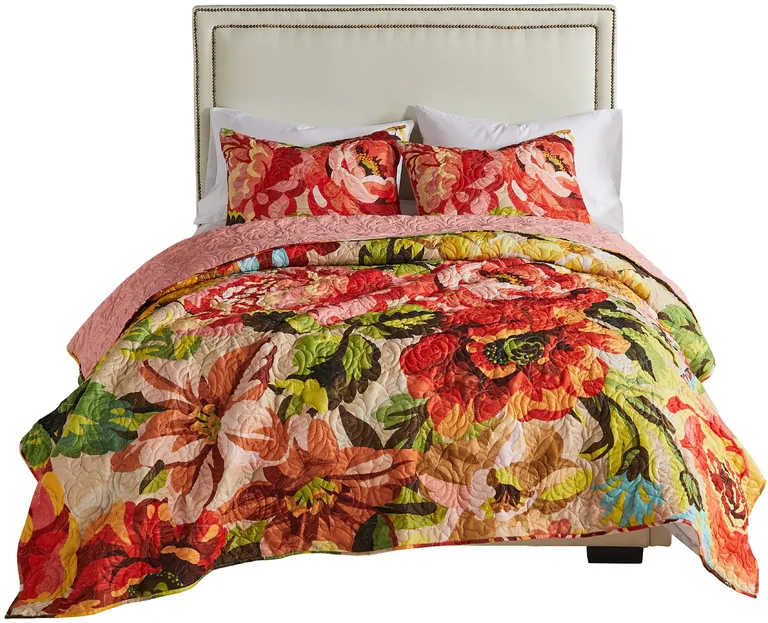 Dahl 3 Piece Queen Quilt Set, 2 Pillow Shams, Polyester Fill Photo 1