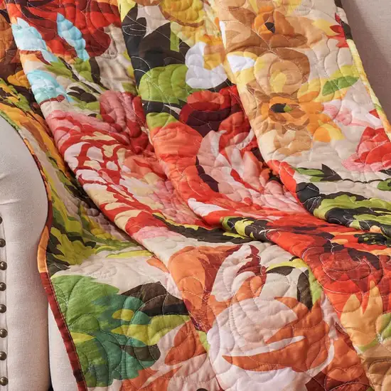 Dahl 50 x 60 Quilted Floral Throw Blanket with Polyester Fill Photo 3
