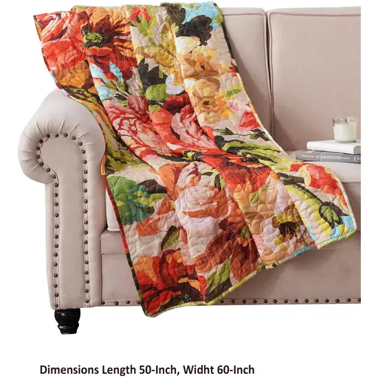 Dahl 50 x 60 Quilted Floral Throw Blanket with Polyester Fill Photo 5