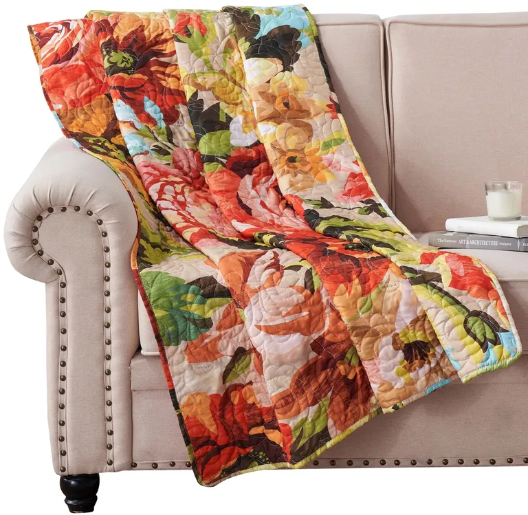 Dahl 50 x 60 Quilted Floral Throw Blanket with Polyester Fill Photo 1