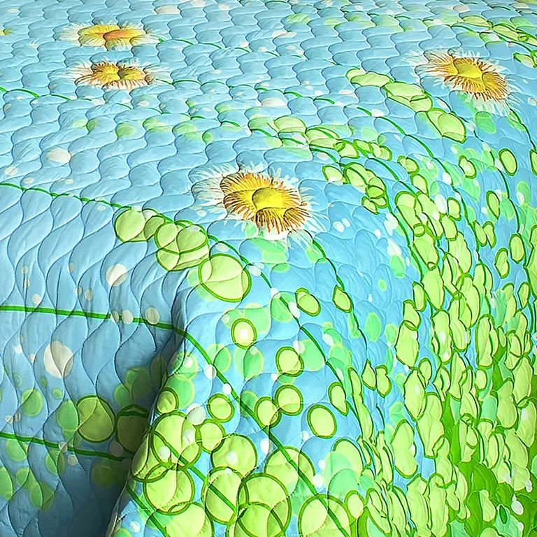 Dandelion Dancing Night - Cotton 3PC Floral Vermicelli-Quilted Patchwork Quilt Set (King Size) Photo 4
