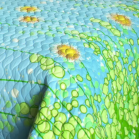 Dandelion Dancing Night -  Cotton 3PC Floral Vermicelli-Quilted Patchwork Quilt Set (King Size) Photo 5