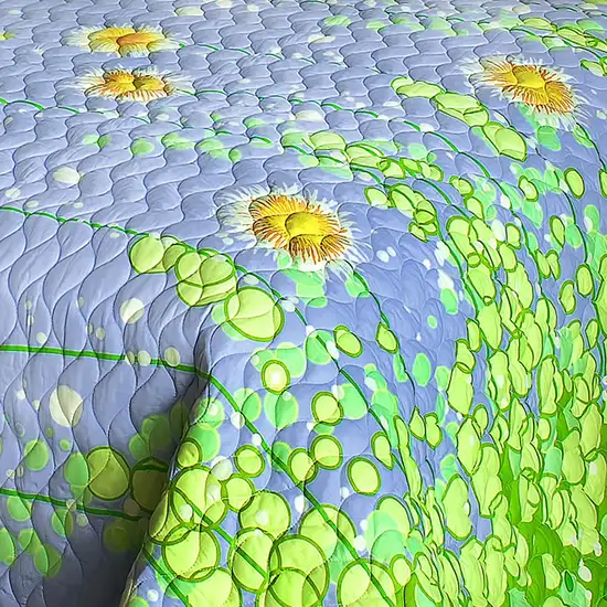 Dandelion Dancing Night -  Cotton 3PC Floral Vermicelli-Quilted Patchwork Quilt Set (King Size) Photo 4