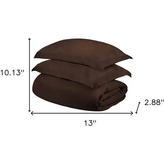 Dark Brown Queen Cotton Blend 300 Thread Count Washable Duvet Cover Set Photo 4