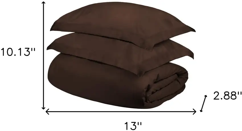 Dark Brown Queen Cotton Blend 300 Thread Count Washable Duvet Cover Set Photo 4