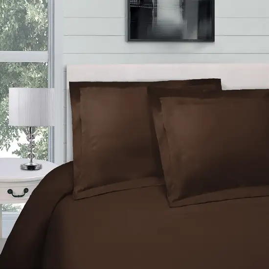 Dark Brown Queen Cotton Blend 300 Thread Count Washable Duvet Cover Set Photo 3