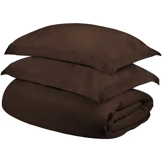 Dark Brown Queen Cotton Blend 300 Thread Count Washable Duvet Cover Set Photo 1