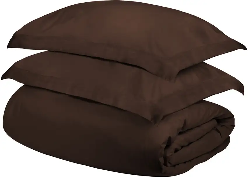 Dark Brown Queen Cotton Blend 300 Thread Count Washable Duvet Cover Set Photo 1