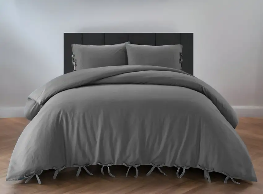 Dark Slate Gray King Linen 220 Thread Count Washable Duvet Cover Set Photo 1