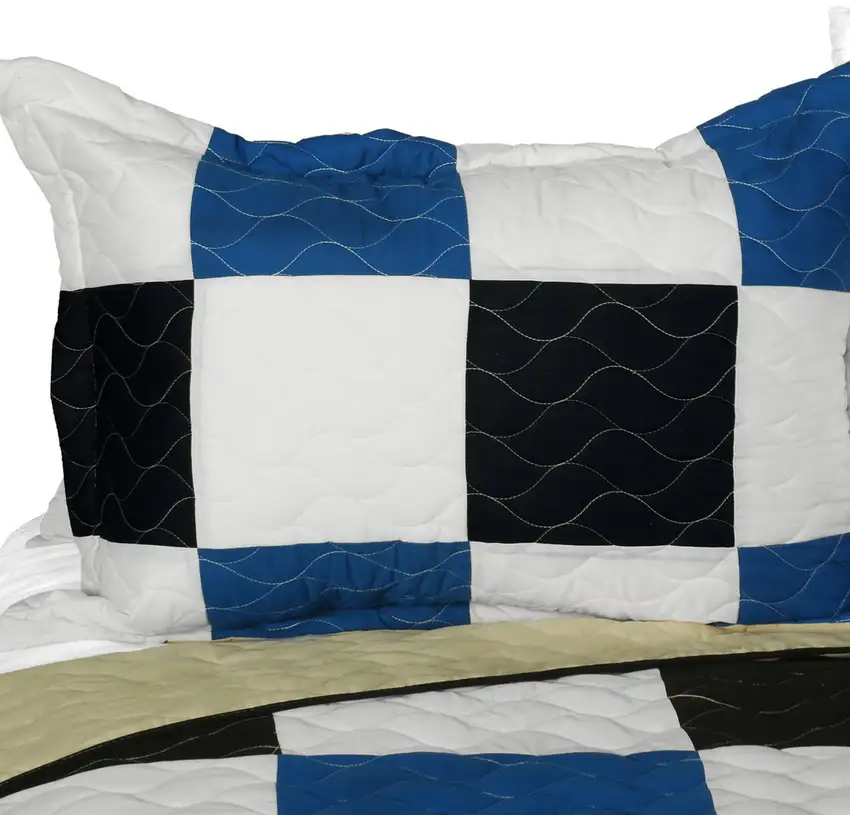 Delicate Plaid - A -  Vermicelli-Quilted Patchwork Plaid Quilt Set Full/Queen Photo 2