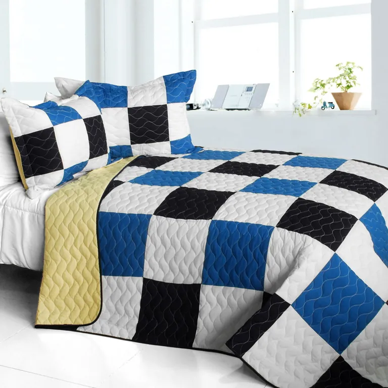 Delicate Plaid - A - Vermicelli-Quilted Patchwork Plaid Quilt Set Full/Queen Photo 1