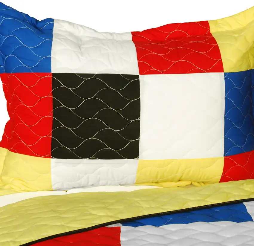 Delicate Plaid - C -  Vermicelli-Quilted Patchwork Plaid Quilt Set Full/Queen Photo 2