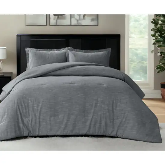 Denim Blue King 100% Cotton 140 Thread Count Washable Down Comforter Set Photo 2