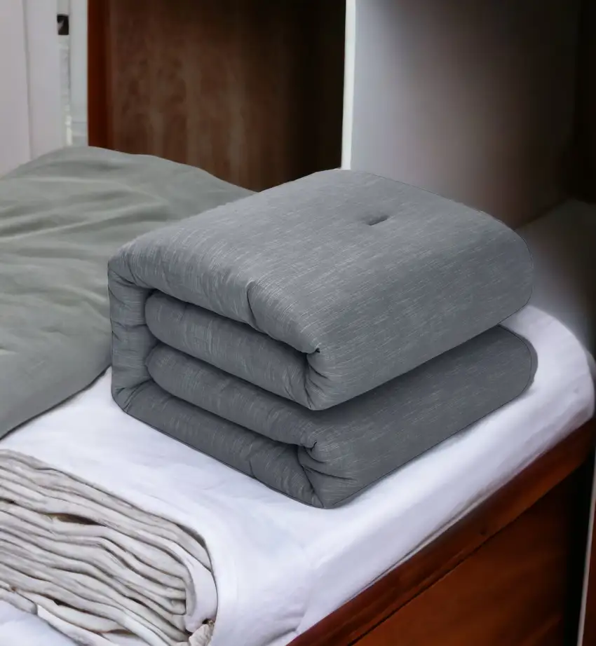 Denim Blue Queen 100% Cotton 140 Thread Count Washable Down Comforter Set Photo 7