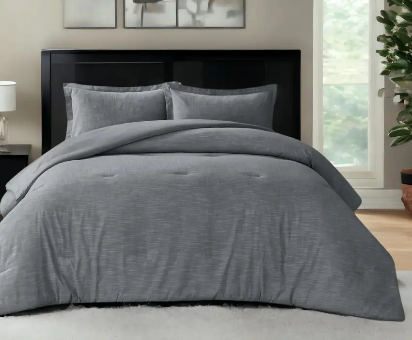 Denim Blue Queen 100% Cotton 140 Thread Count Washable Down Comforter Set Photo 1