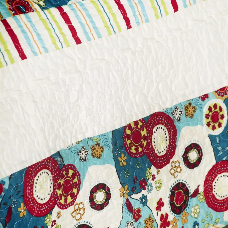 Dianthe - 100% Cotton 3PC Floral Vermicelli-Quilted Patchwork Quilt Set (Full/Queen Size) Photo 3