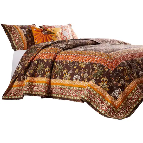 Dill 2 Piece Twin Quilt Set, Bohemian, Jacobean Floral Print Photo 3